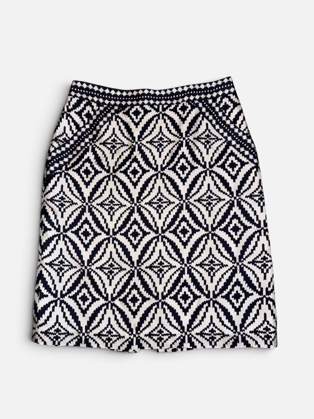 Milly New York Navy and White Geometric Print Silk Pencil Skirt Size 4